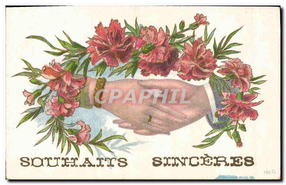 Deux mains se serrant — entourées de fleurs de pâquerettes — éditeur 'CPAPHIL' n° 163