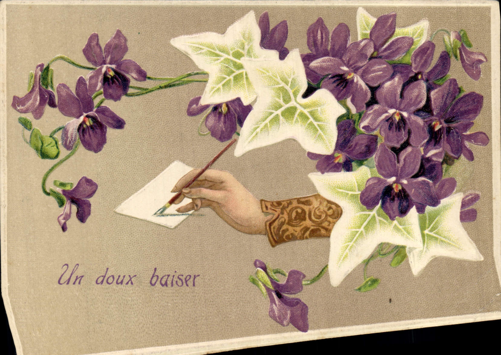 Violets et main — Un doux baiser — éditeur non visible