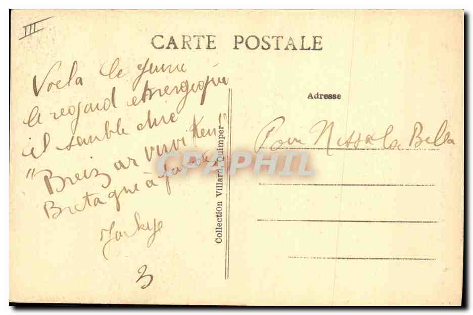 CPA Folklore Jeune homme de Pont L'Abbe — Verso