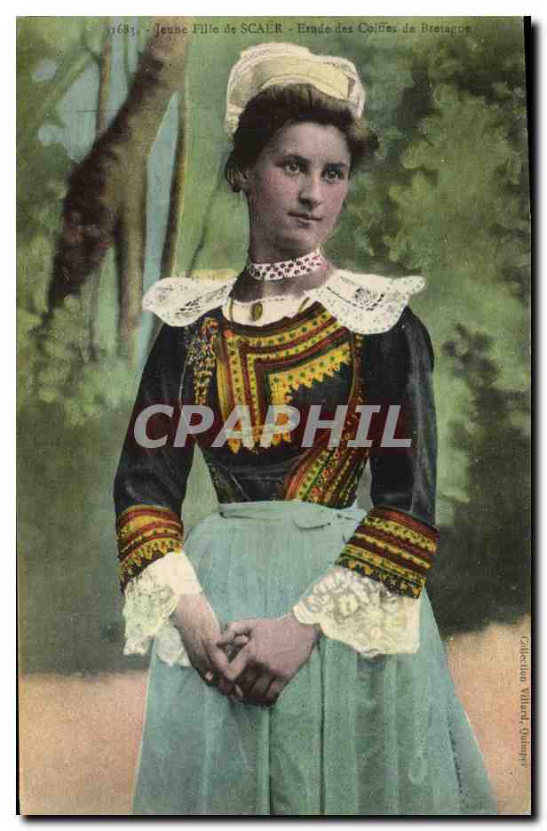 Jeune Fille de SCAÜR — Étude des Coiffes de Bretagne — Collection Villard, Quimper