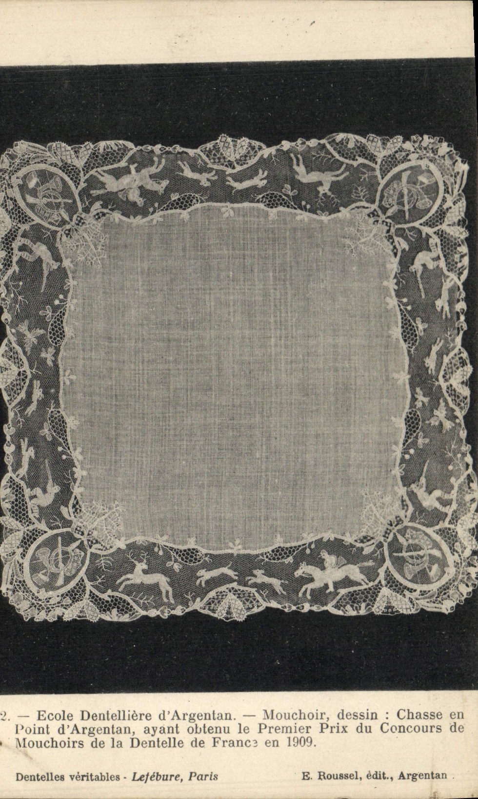 CPA Folklore Dentelle Dentelliere d'Argentan Mouchoi Dessin Chasse au Point d'Argentan 