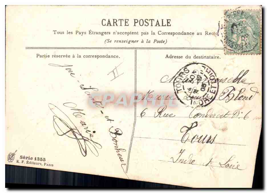 Buen Año y Feliz — 1906 — K. F. Editeurs, París, Serie 1355 — Reverso