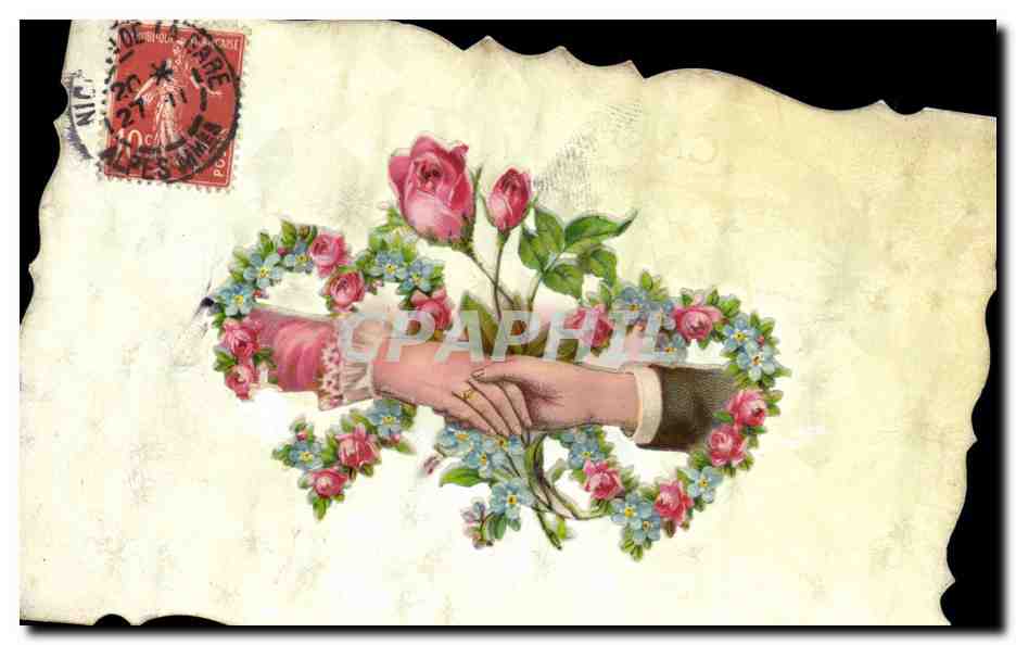 CPA Fantaisie Main Fleurs 