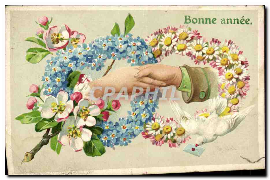 CPA Fantaisie Main Fleurs Colombe