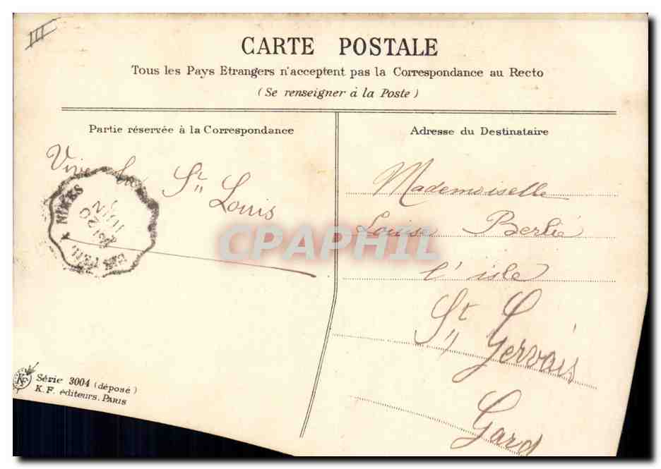 Bouquet de violettes — Souhaits de fête — K.F. éditeurs, Paris, Série 3004 — Verso