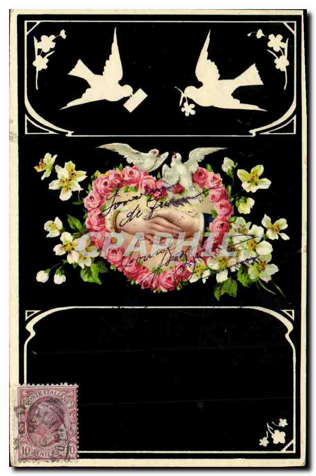 Deux colombes et mains jointes — éditeur H.W.B. n° 8352