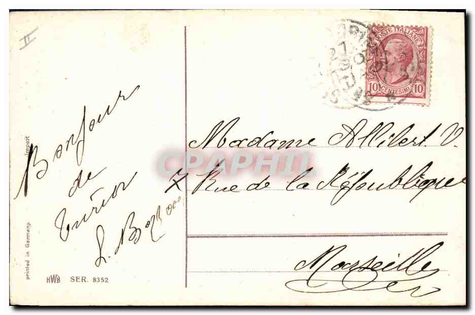 Deux colombes et mains jointes — éditeur H.W.B. n° 8352 — Reverso