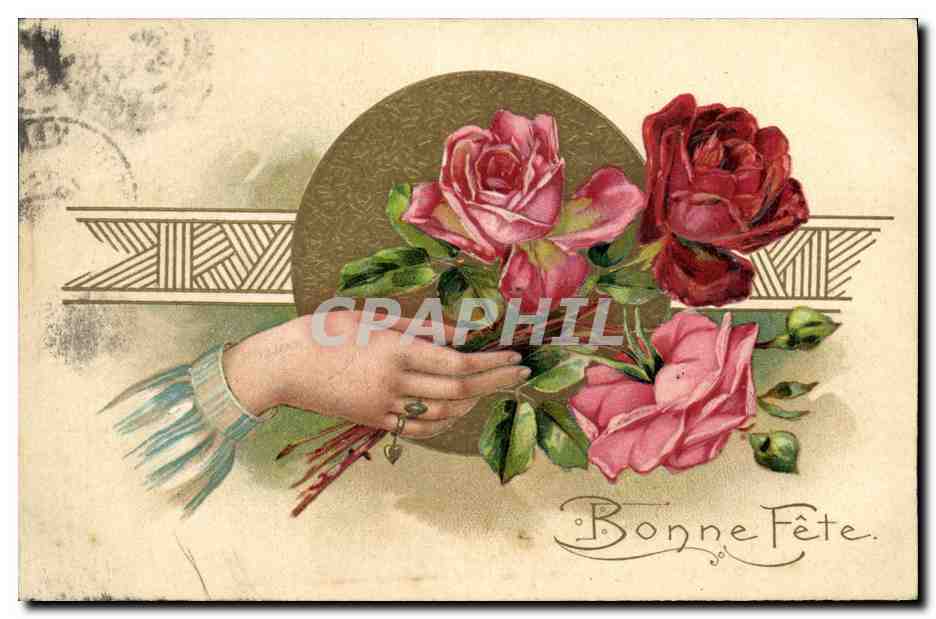 CPA Fantaisie Main Fleurs 