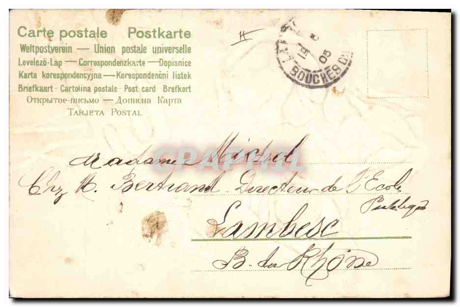 CPA Fantaisie Main Fleurs Enfants — Verso