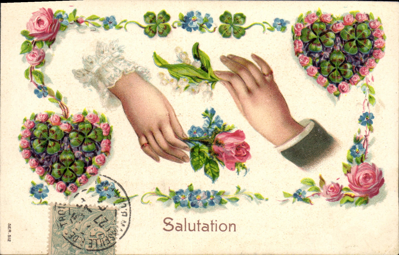 Deux mains échangeant un bouquet — Salutation — Éditeur SER 512