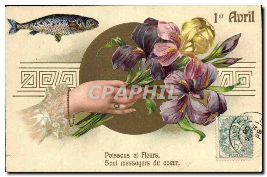 CPA Fantaisie Main Fleurs Poisson 1er Avril