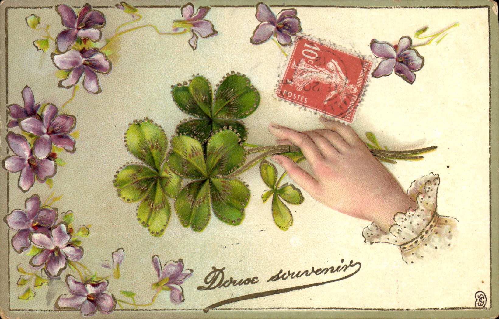 Fleur de violet et trèfle — souvenir — éditeur inconnu, n° de série non visible