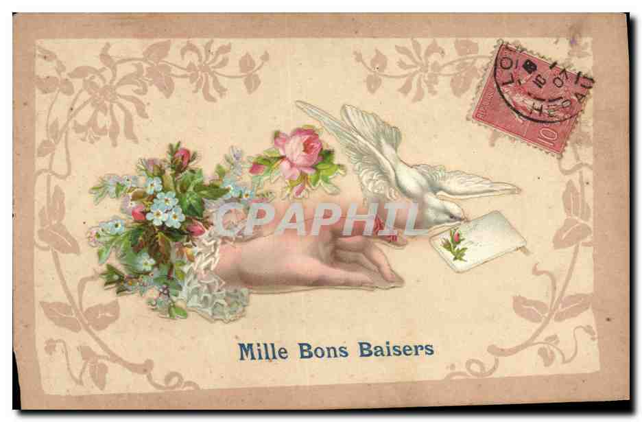 CPA Fantaisie Main Fleurs Colombe