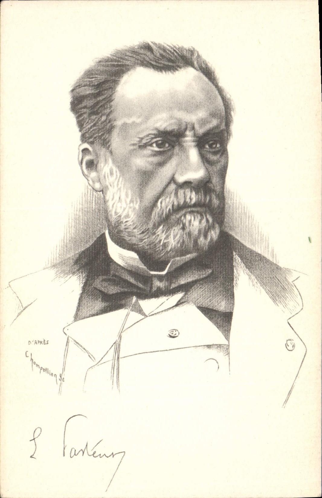 Louis Pasteur — portrait gravé — D'après Champollion, éd. E. Protet, Dole