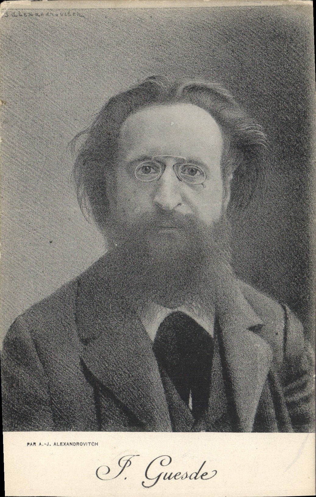 Portrait de J. Guesde — dessin par A.-J. Alexandrovitch - Anverso