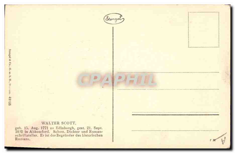 Walter Scott — portrait gravé — Stengel & Co. n° 49108 — Verso