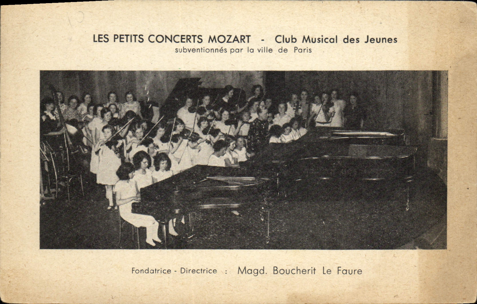 Les Petits Concerts Mozart — Club Musical des Jeunes — subventionnés par la ville de Paris