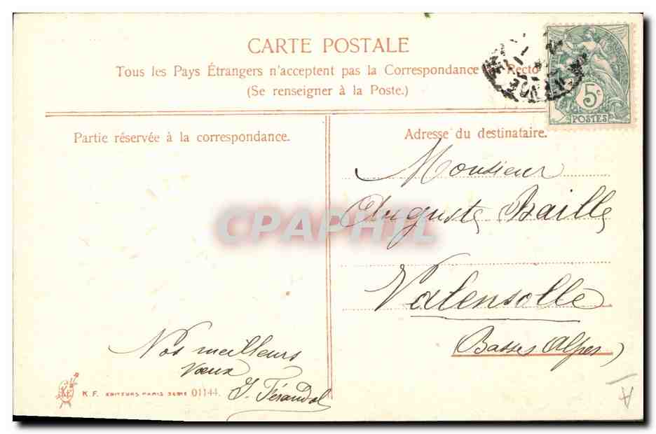 CPA Fantaisie Fleurs Annee 1906  — Verso