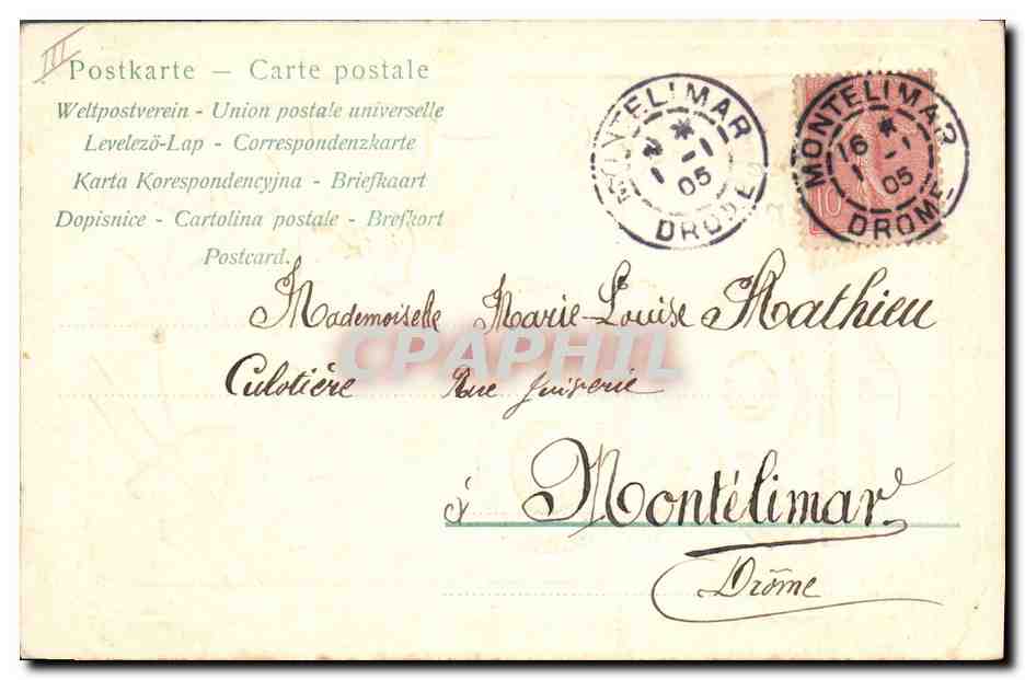 CPA Fantaisie Fleurs Annee 1905 Trefles Fer a cheval  — Verso