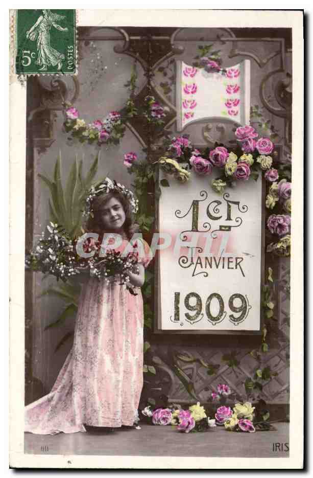 CPA Fantaisie Fleurs Annee 1909 Enfant 