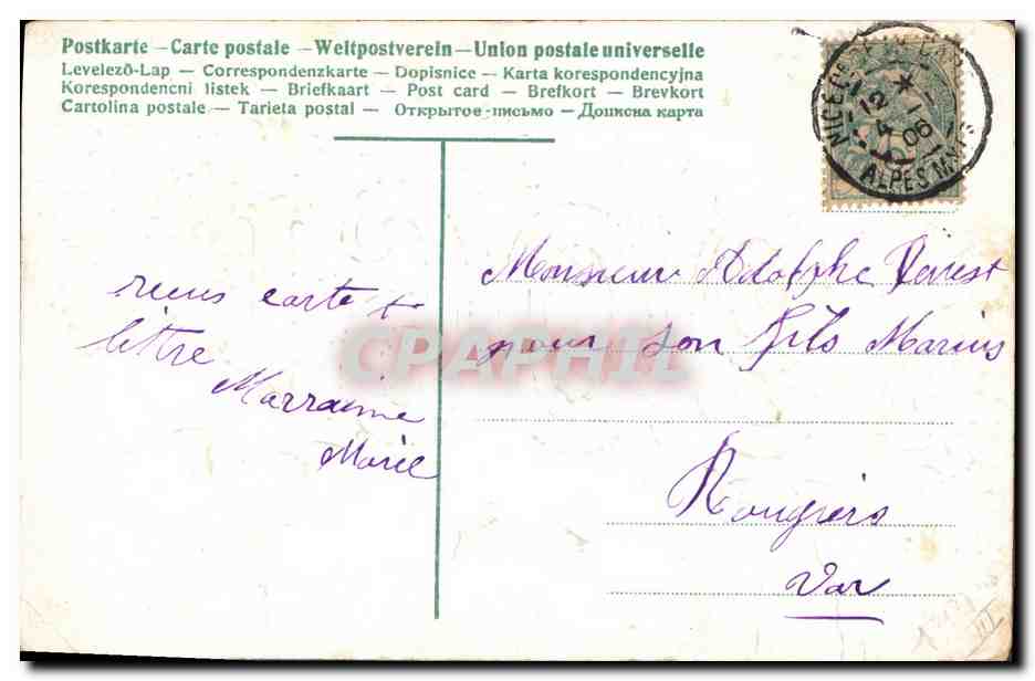CPA Fantaisie Fleurs Annee 1906  — Verso