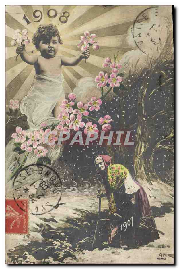 CPA Fantaisie Fleurs Annee 1908 Enfant 