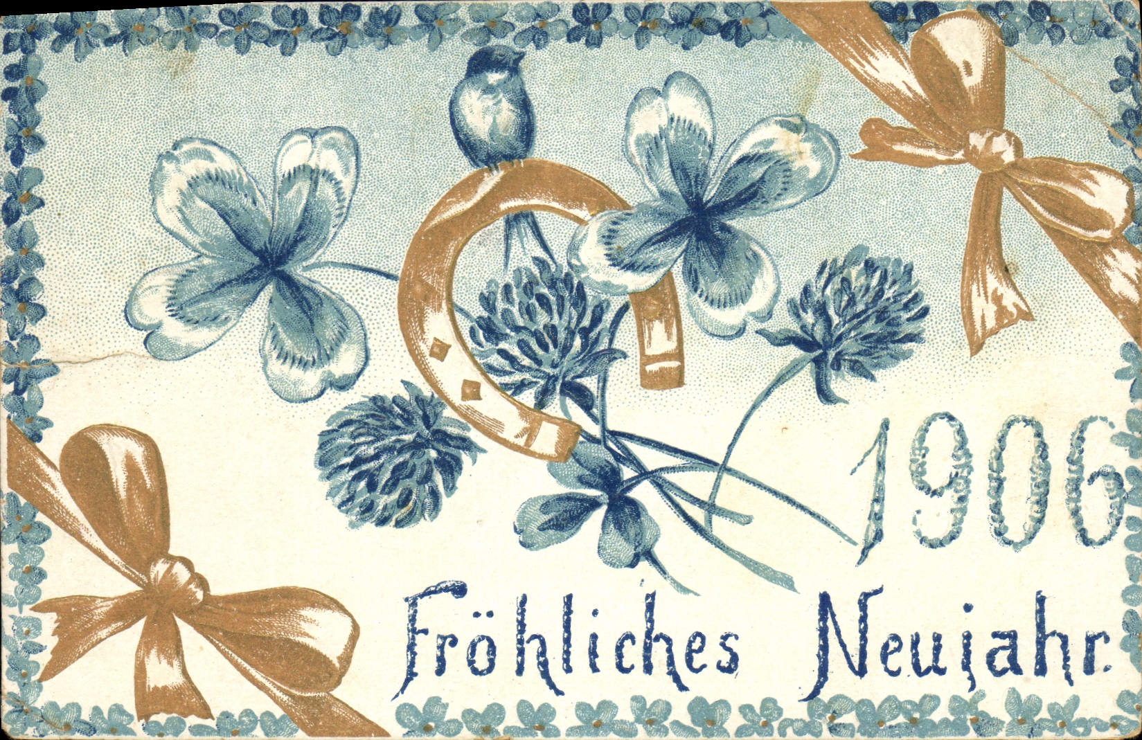 CPA Fantaisie Fleurs Annee 1906 Fer a cheval Trefles 
