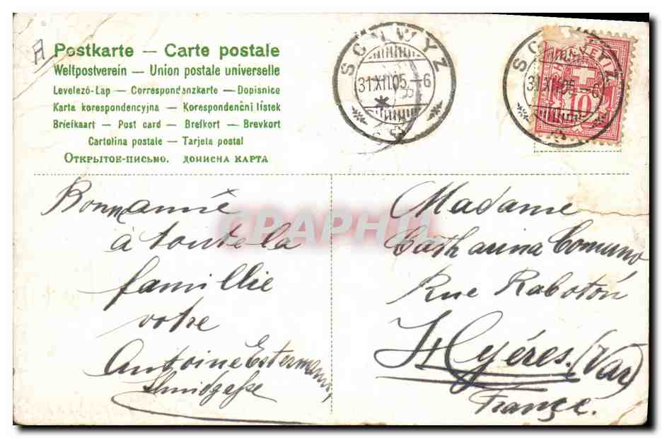 CPA Fantaisie Fleurs Annee 1906 Fer a cheval Trefles  — Verso