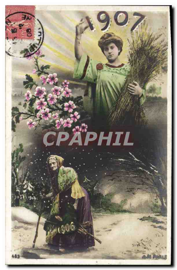 Femme tenant des épis de blé — Année 1907 — A. J. F. Léaux, n° 483