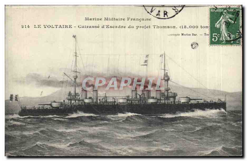 LE VOLTAIRE — Cuirassé d'Escadre du projet Thomson (18.000 tonnes) — Marine Militaire Française — éditeur Marius Bar, n°214