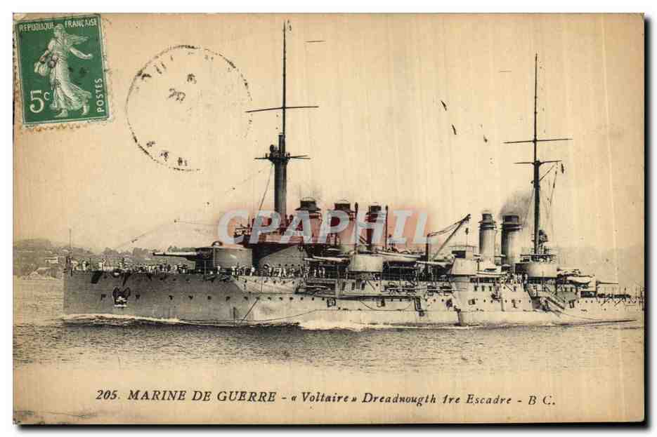CPA Bateau de Guerre Voltaire Dreadnought 1er escadre 