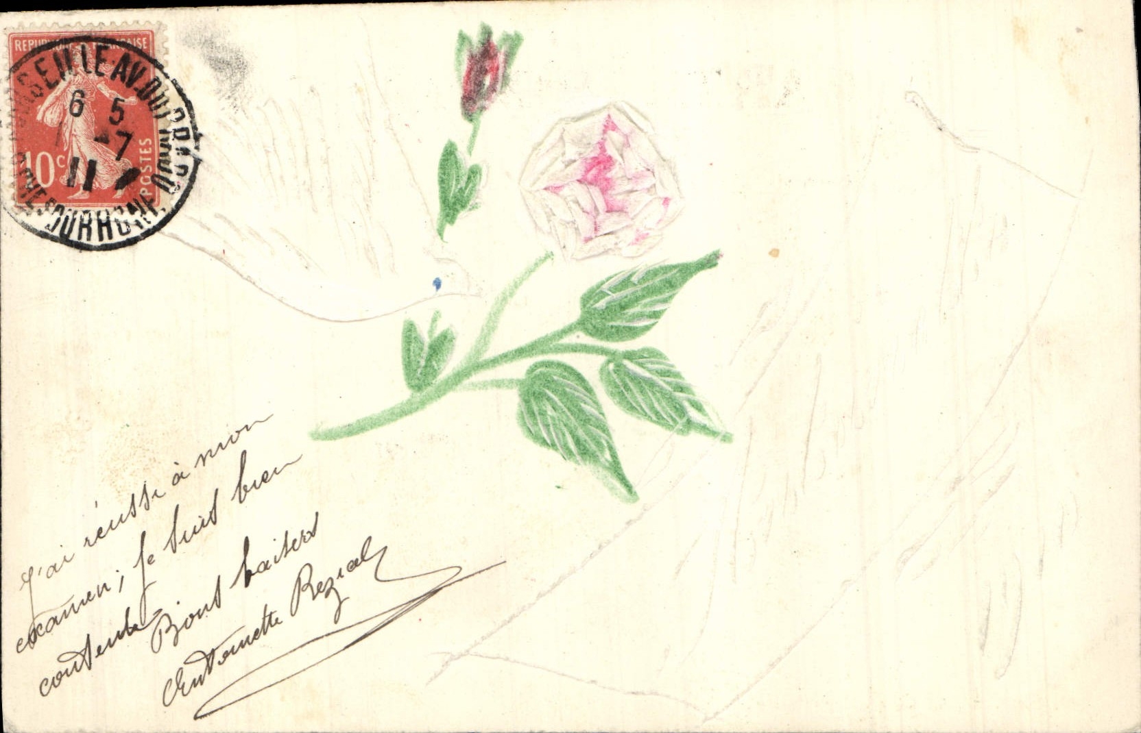 Rosée à la main — dessin de rose — éditeur C. ROUX, 21 Allées des Capucines - Marseille