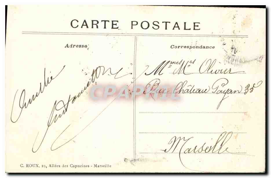 Rosée à la main — dessin de rose — éditeur C. ROUX, 21 Allées des Capucines - Marseille — Verso