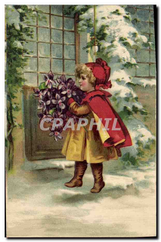 Enfant avec bouquet — hiver — éditeur non visible