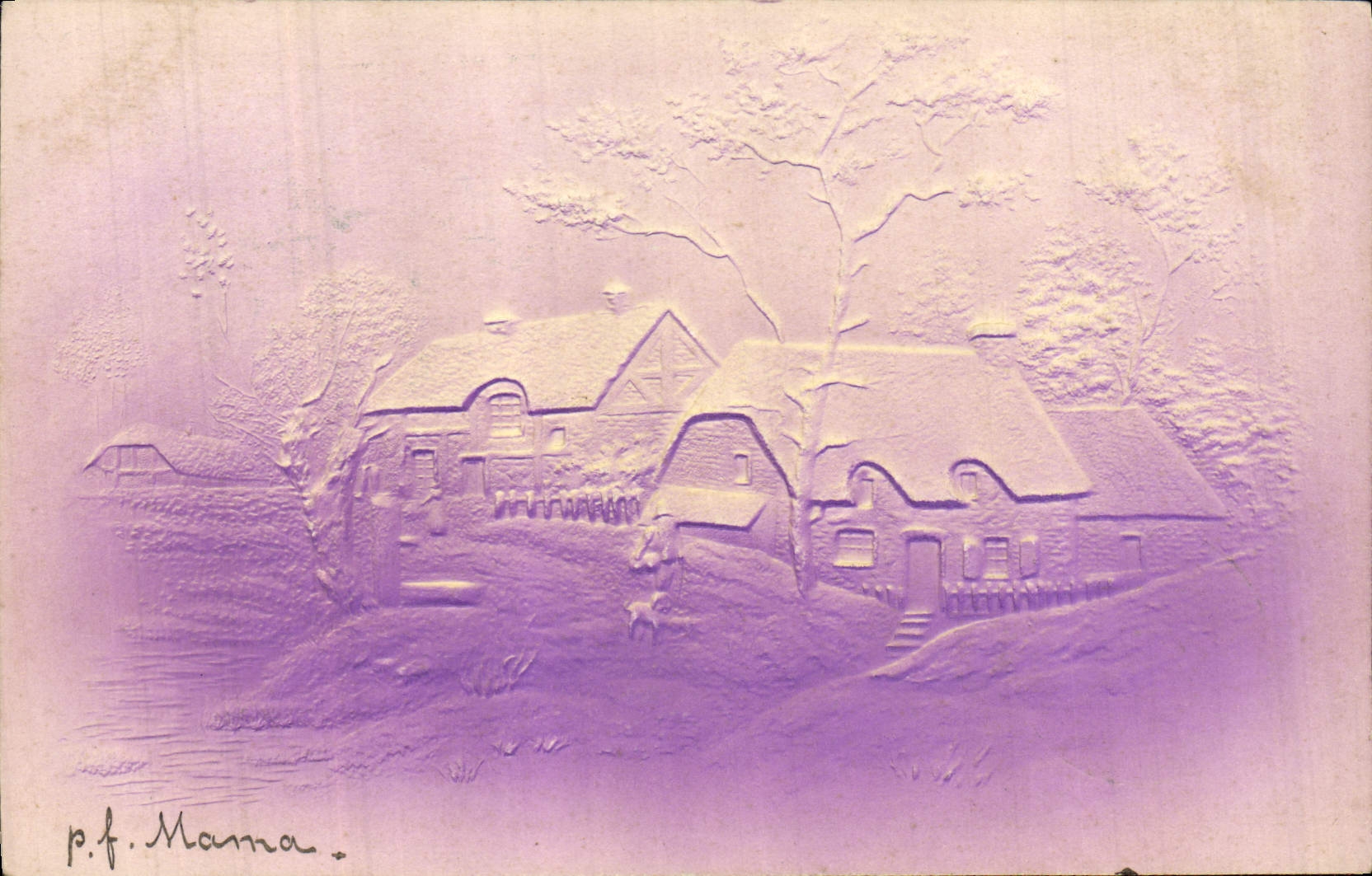 Snowy Village — metal engraving — p.f. Mama