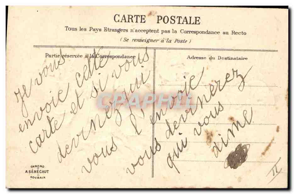 Fleurs dans un soulier — Souhaits de Fête — Chromo A. Sénécaut, N° II — Achterkant