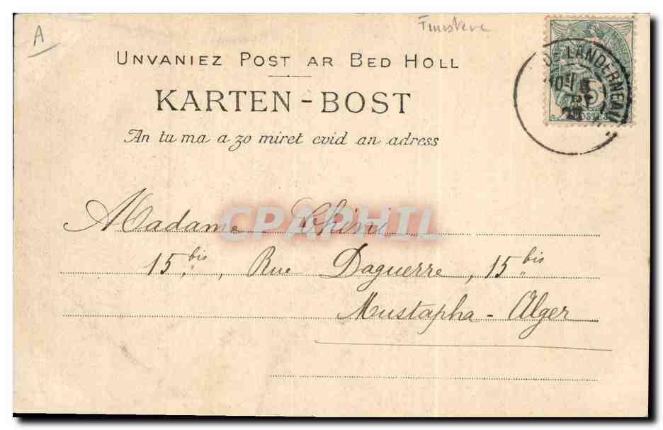 CPA Folklore Jeune fille de Huelgoat  — Verso