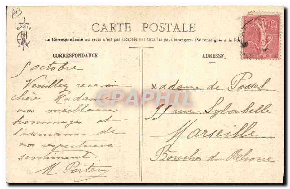 CPA Folklore Retour des champs Environs de Brest  — Verso