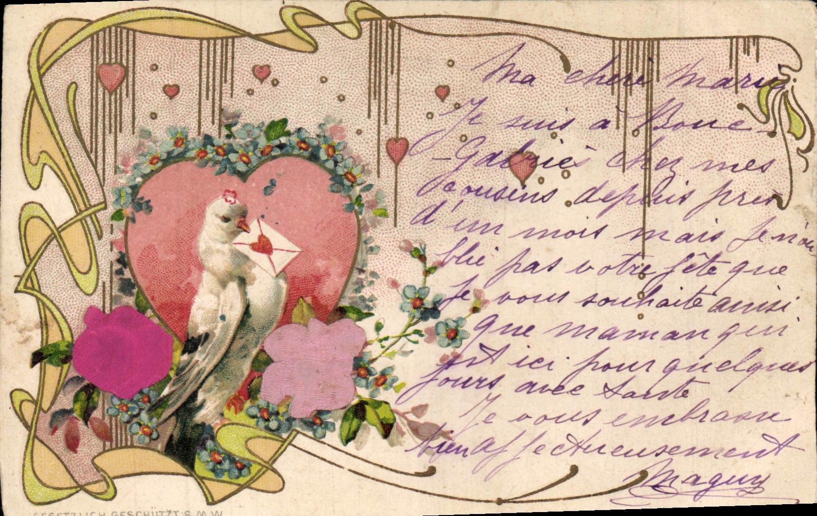 CPA Fantaisie Fleurs Colombe 