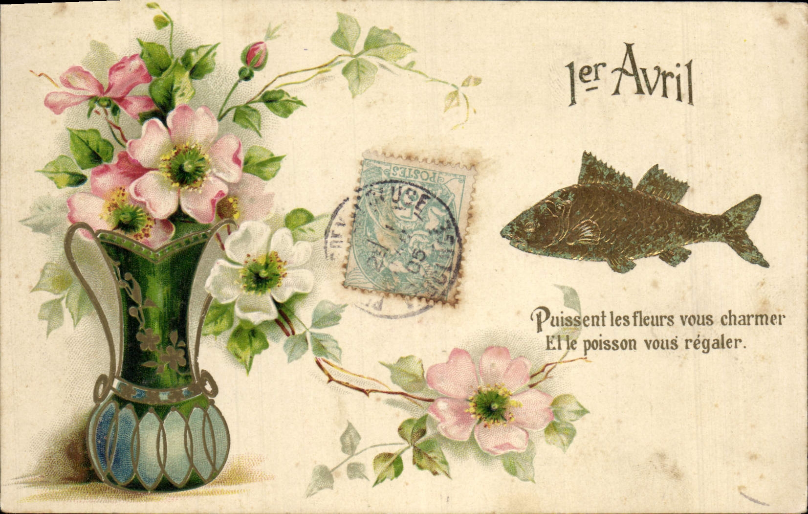 CPA Fantaisie Fleurs Poisson 1er Avril 