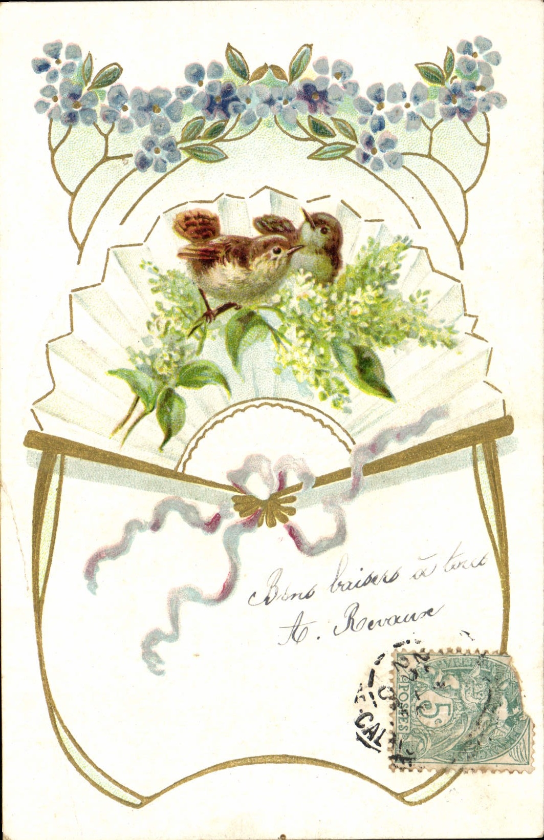 Deux oiseaux sur un bouquet — éditeur inconnu, n° de série non visible