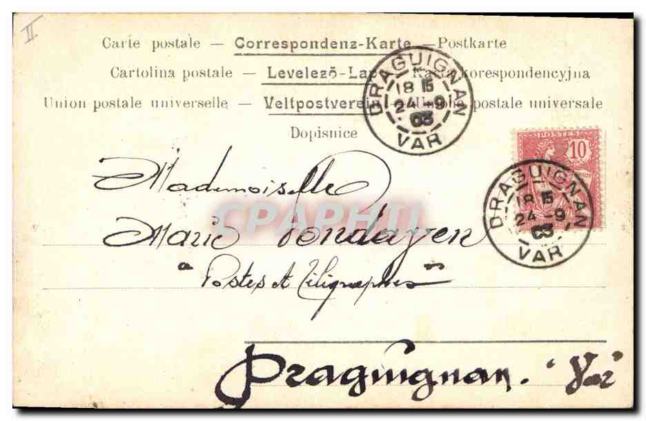 Femme en robe de scène tenant un éventail — Amicale Club de Colonne — Drasignan, 1908 — Reverso