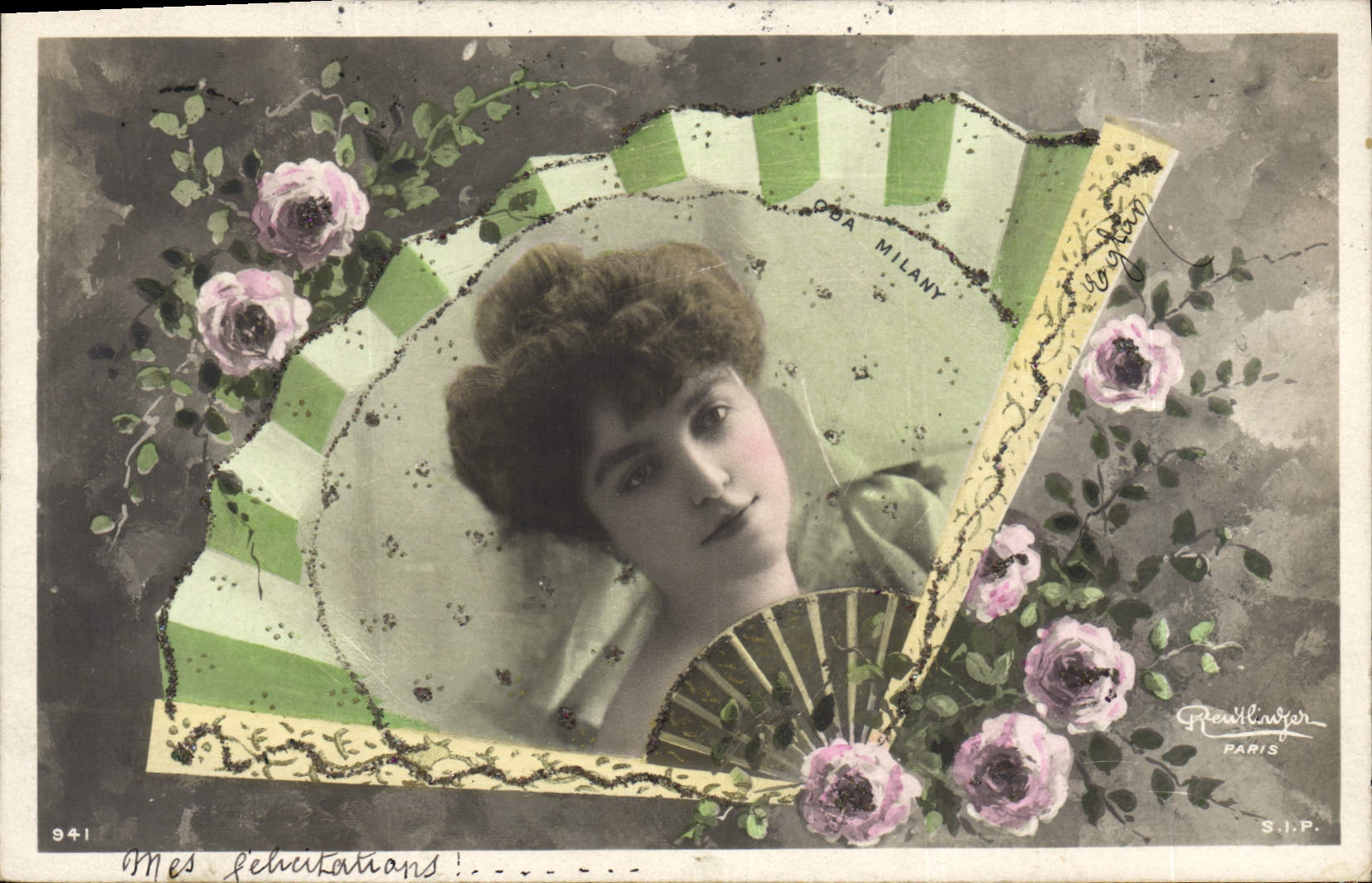 Oda Milany — Portrait féminin avec éventail — Reedlinger Paris S.J.P. n°941