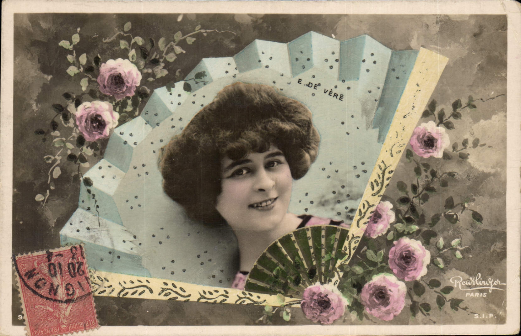CPA Fantaisie Eventail Femme E de Vere