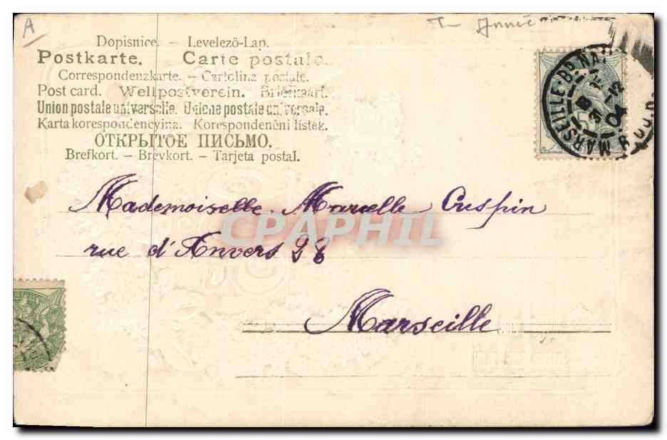CPA Fantaisie Fleurs Annee 1905 — Verso