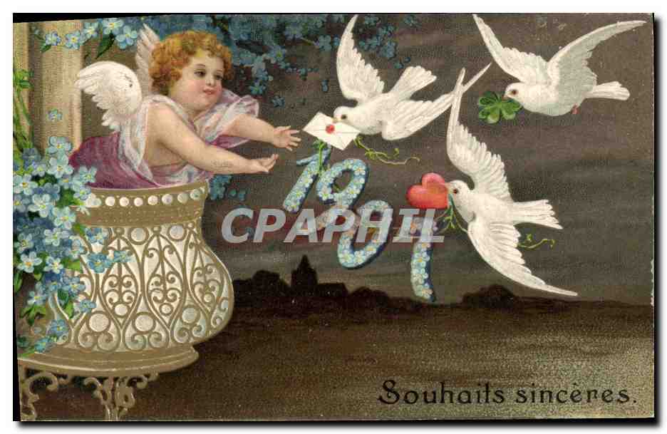 Ange aux colombes — 1901 — Souhaits sincères — éditeur non visible