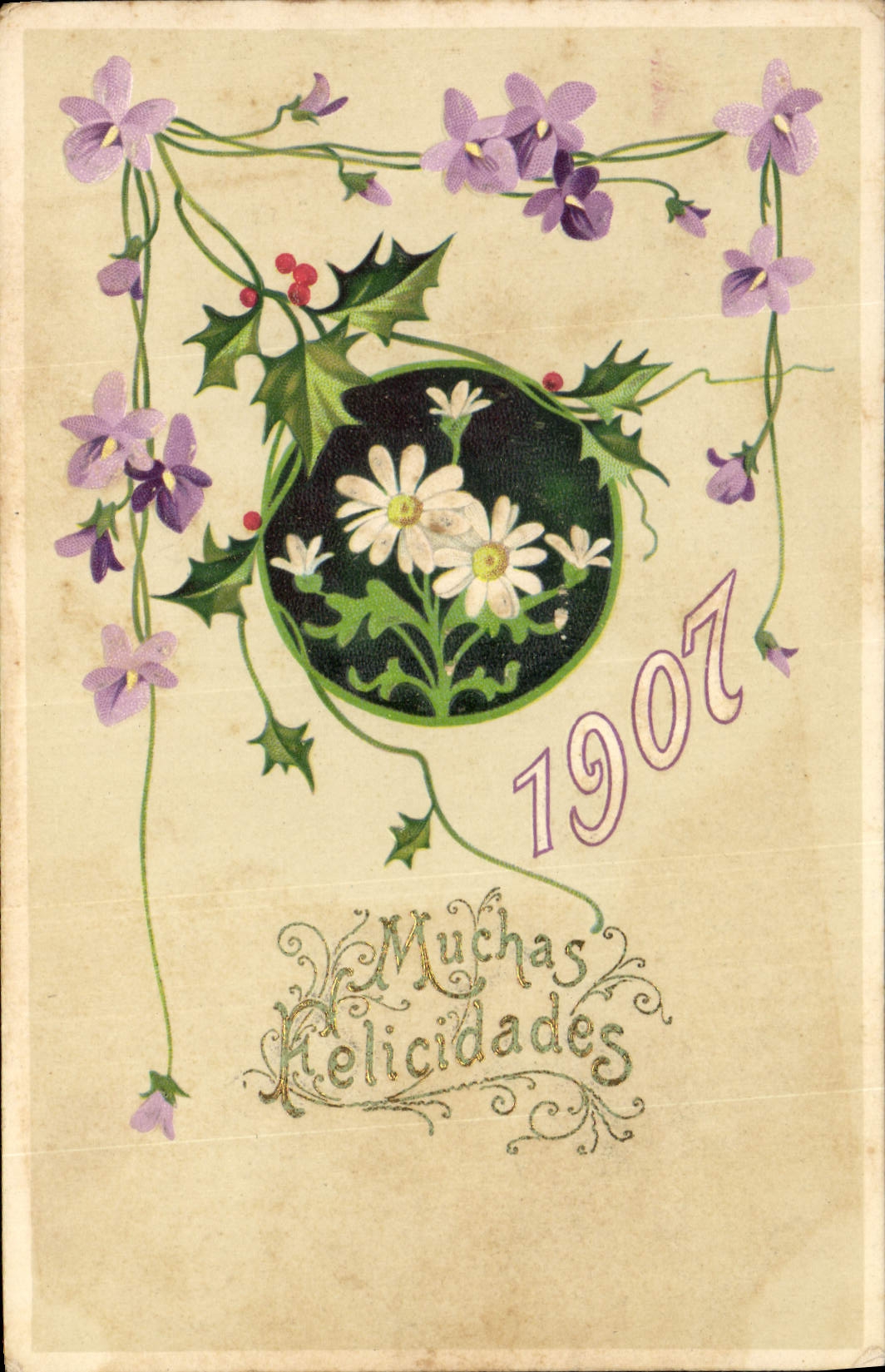 CPA Fantaisie Fleurs Annee 1907