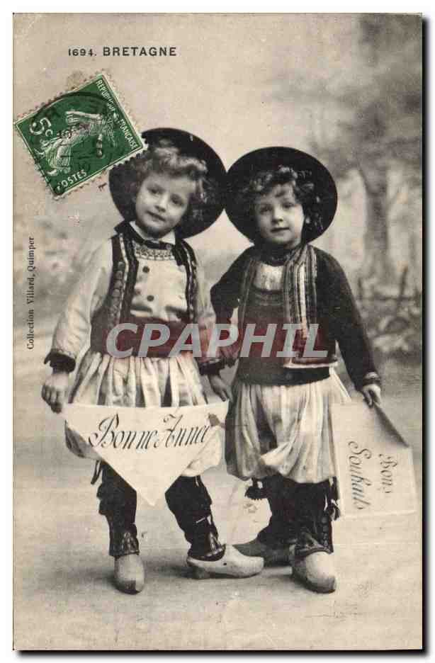 CPA Folklore Enfants Bretagne 