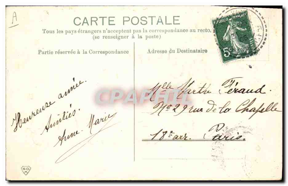 CPA Fantaisie Fleurs Annee 1909 — Verso