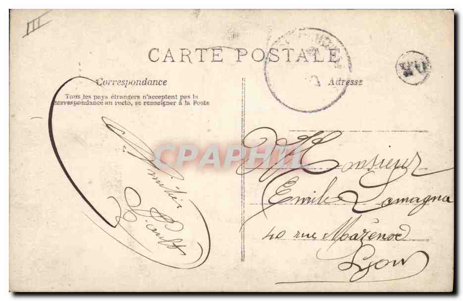 Scène pastorale avec l'année 1908 — éditeur P. Modigliani, signé A.N. — timbre 5c — Reverso